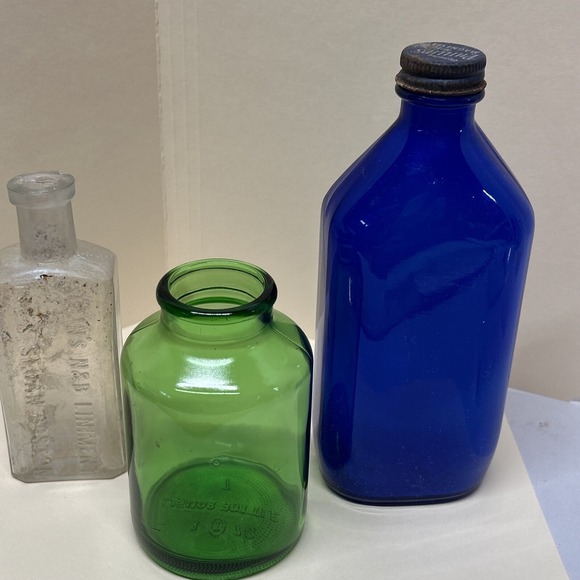 3 Vintage Bottles Antique Pharmacy / Medicine Bottles Cobalt Blue, Liquor Bottle - Picture 9 of 14